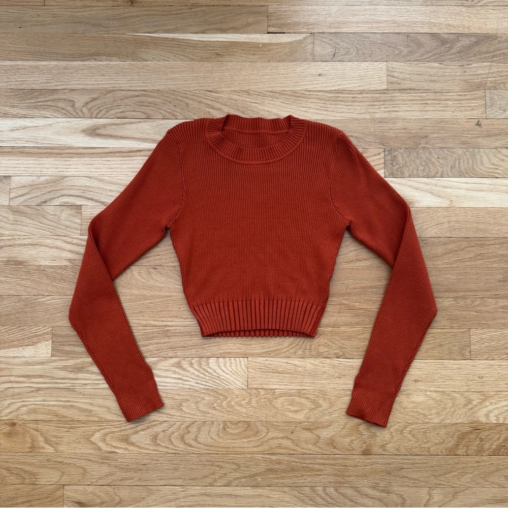 Rust Orange Long Sleeve Ribbed Crop Sweater